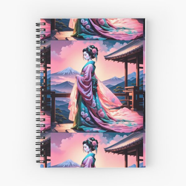 Item preview, Beautiful geisha full body picture, kimono, on the hill, sunrise, sunset, Fuji in the background designed and sold by Coolparrotgirl.