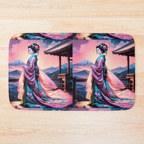 Item preview, Beautiful geisha full body picture, kimono, on the hill, sunrise, sunset, Fuji in the background designed and sold by Coolparrotgirl.