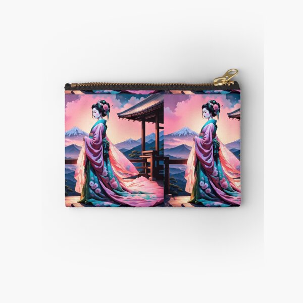 Item preview, Beautiful geisha full body picture, kimono, on the hill, sunrise, sunset, Fuji in the background designed and sold by Coolparrotgirl.
