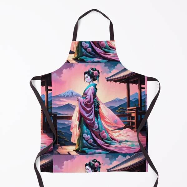 Item preview, Beautiful geisha full body picture, kimono, on the hill, sunrise, sunset, Fuji in the background designed and sold by Coolparrotgirl.
