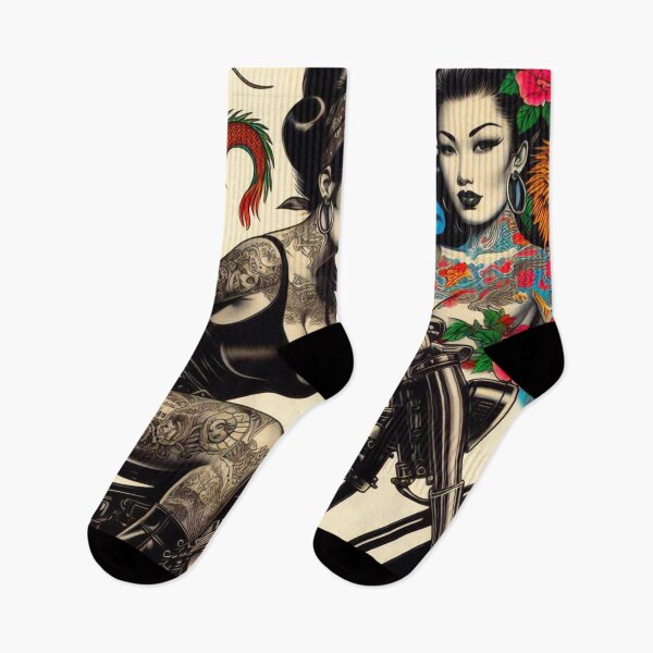 Item preview, Chica motera tatuada designed and sold by PulpVintage.