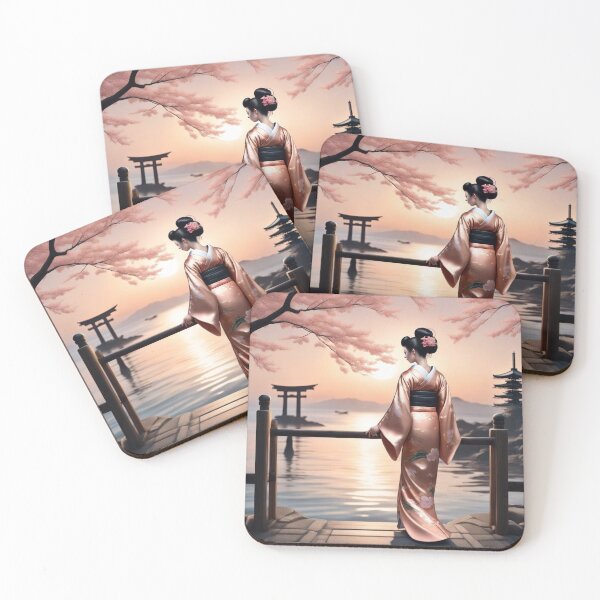 Item preview,  Beautiful geisha full body picture, kimono, tori gate, pagoda, sunrise, sunset designed and sold by Coolparrotgirl.