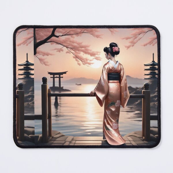 Item preview,  Beautiful geisha full body picture, kimono, tori gate, pagoda, sunrise, sunset designed and sold by Coolparrotgirl.