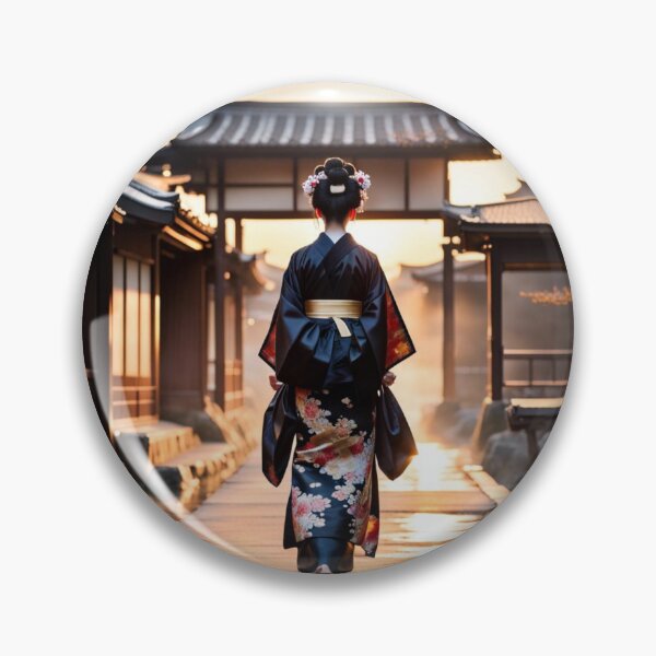 Item preview, Beautiful geisha full body picture, rear view, kimono, tori gate, sunrise, sunset designed and sold by Coolparrotgirl.
