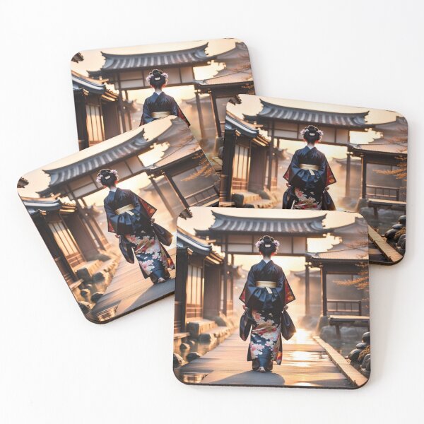 Item preview, Beautiful geisha full body picture, rear view, kimono, tori gate, sunrise, sunset designed and sold by Coolparrotgirl.