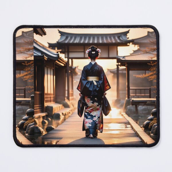 Item preview, Beautiful geisha full body picture, rear view, kimono, tori gate, sunrise, sunset designed and sold by Coolparrotgirl.