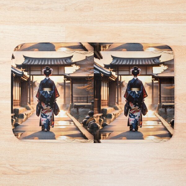 Item preview, Beautiful geisha full body picture, rear view, kimono, tori gate, sunrise, sunset designed and sold by Coolparrotgirl.