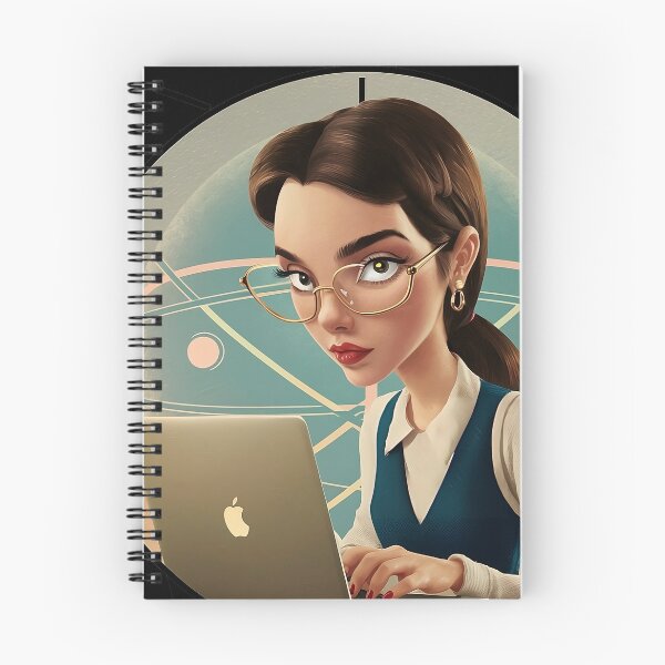 Item preview, a serious student in front of her screen designed and sold by Queen-of-Pinups.