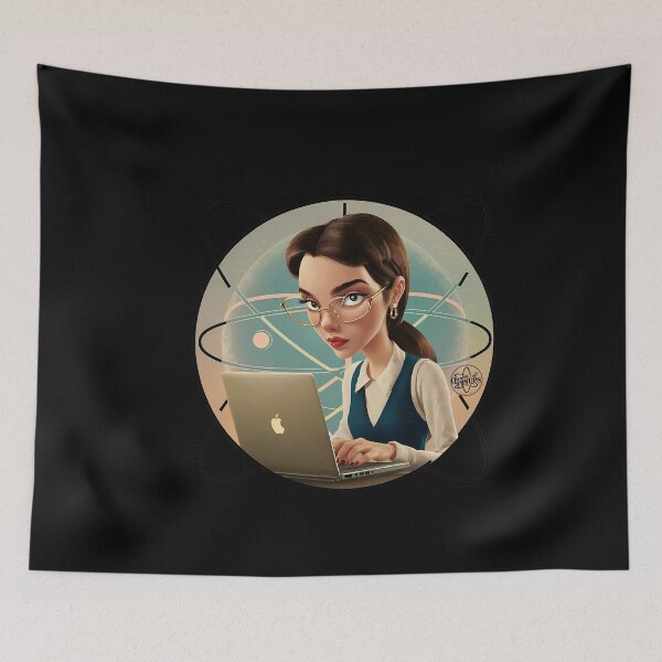 Item preview, a serious student in front of her screen designed and sold by Queen-of-Pinups.