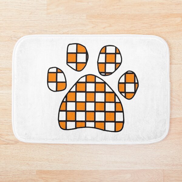 Artikelvorschau, Orangefarbene Welpenpfote mit Schachbrettmuster und Kontur entworfen und verkauft von Pickle Wicked Designs.
