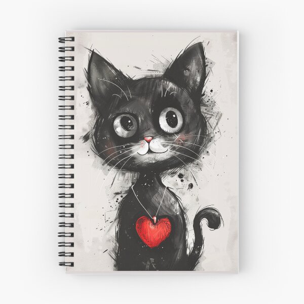 Item preview, Cute Black Cat With Red Heart Necklace Ink Drawing designed and sold by sheprint.