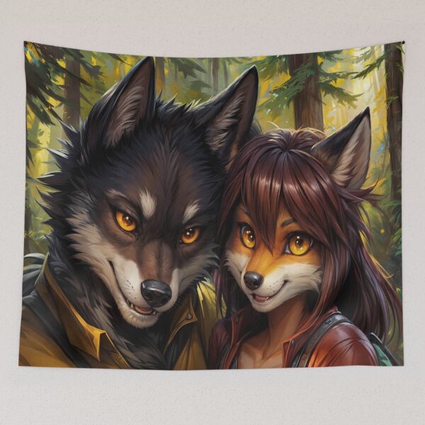 Item preview, Furry couple hiking in the forest designed and sold by AnimsAIUniverse.