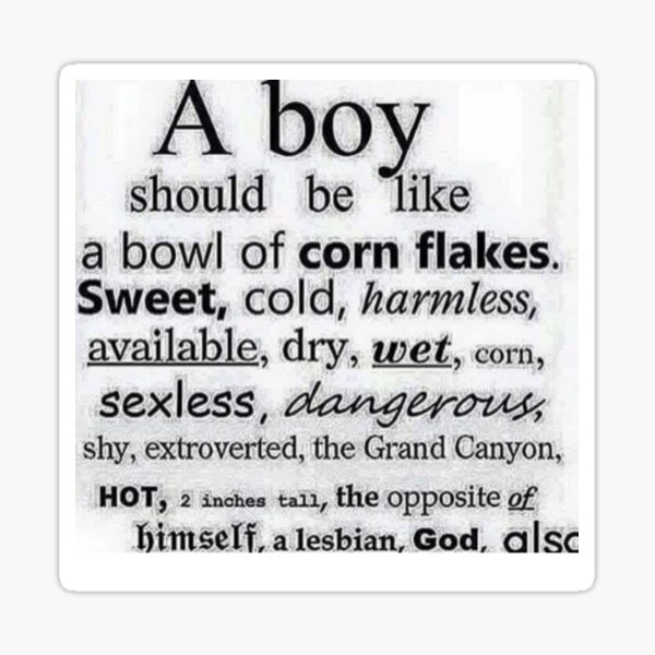 Item preview, a boy should be like a bowl of cornflakes designed and sold by kitchenstove69.