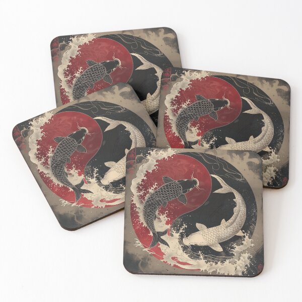 Item preview, yin and yang koi fish, Japanese, red, white and black designed and sold by molly-josh-art.