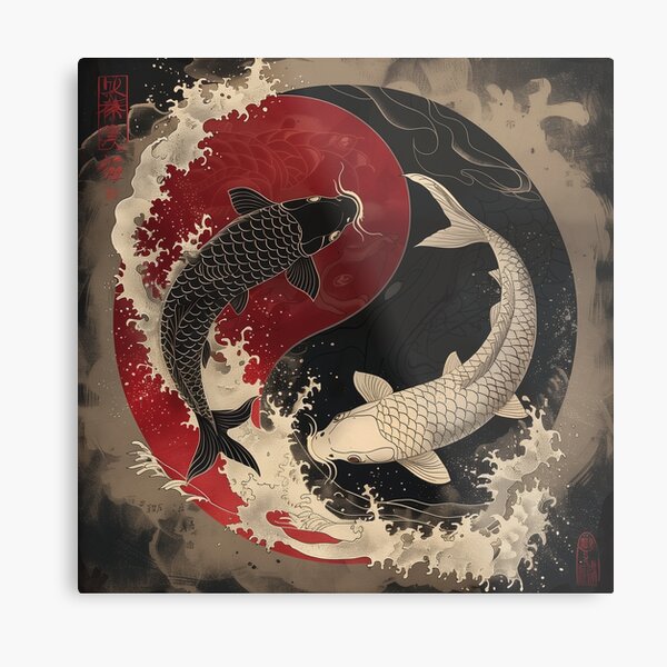 Vista previa del artículo con la obra «Pez koi yin y yang, japonés, rojo, blanco y negro», diseñado y vendido por molly-josh-art.