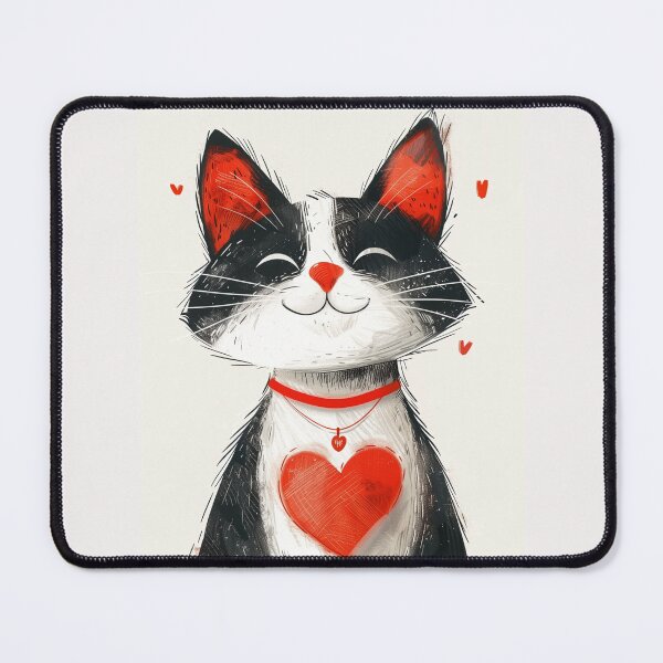 Item preview, Cute Smiling Black and White Cat With Red Heart Necklace designed and sold by sheprint.