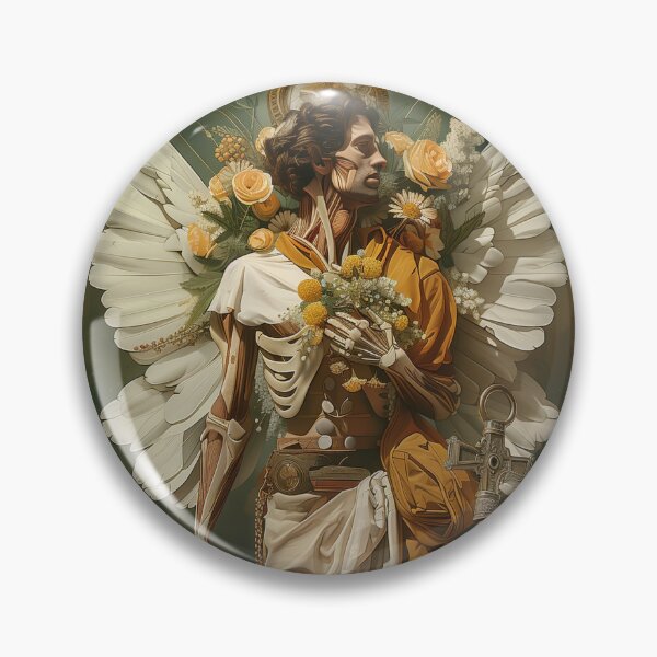 Item preview, Enigmatic Angel with Abyss Key - Floral Surrealism Masterpiece designed and sold by Mystikos Art.