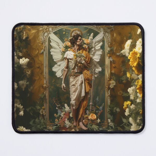 Item preview, Enigmatic Angel with Abyss Key - Floral Surrealism Masterpiece designed and sold by Mystikos Art.