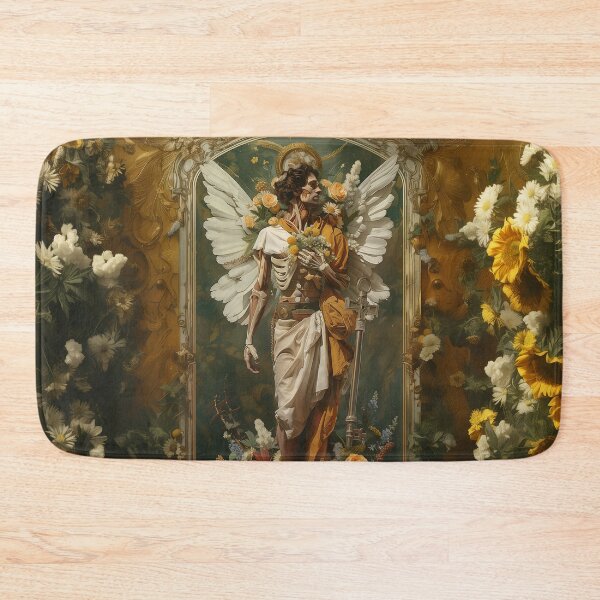 Item preview, Enigmatic Angel with Abyss Key - Floral Surrealism Masterpiece designed and sold by Mystikos Art.