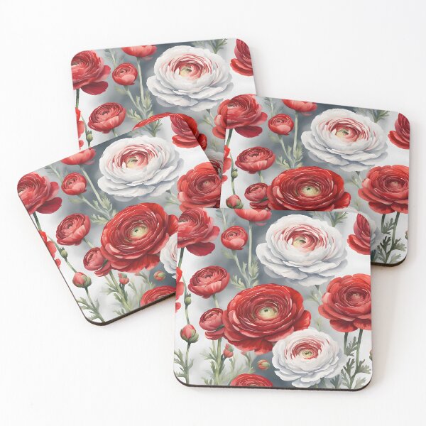 Item preview, Watercolor Ranunculus Bright Red and Variegated White with Red designed and sold by Shelley Loewnau-Jones Studio.