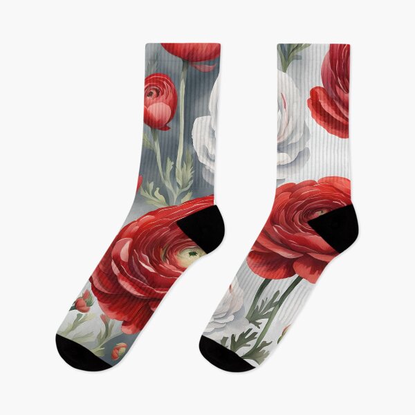 Item preview, Watercolor Ranunculus Bright Red and Variegated White with Red designed and sold by Shelley Loewnau-Jones Studio.