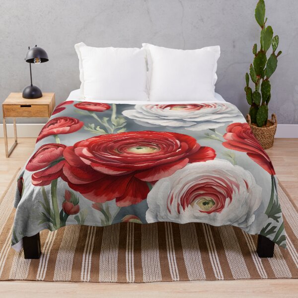 Item preview, Watercolor Ranunculus Bright Red and Variegated White with Red designed and sold by Shelley Loewnau-Jones Studio.