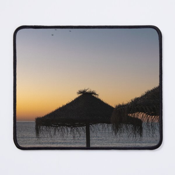 Item preview, Sunset on the beach with thatched umbrellas and seagulls. Nerja, Costa del Sol, Spain.	 designed and sold by TheTwoWorlds.