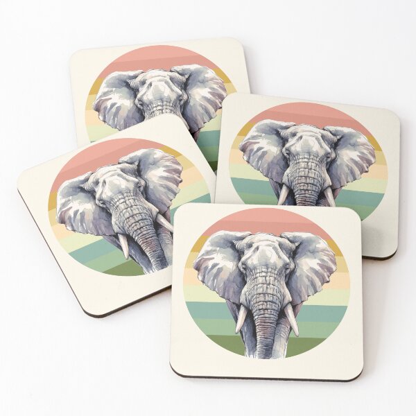 Item preview, African Elephant Watercolor on Retro Sunset for Elephant Fans designed and sold by Scotch Macaskill.