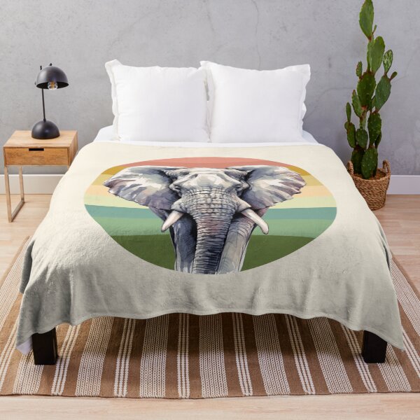 Item preview, African Elephant Watercolor on Retro Sunset for Elephant Fans designed and sold by Scotch Macaskill.