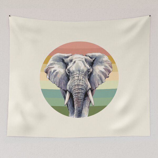 Item preview, African Elephant Watercolor on Retro Sunset for Elephant Fans designed and sold by Scotch Macaskill.