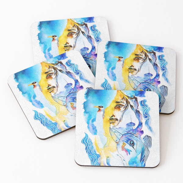 Item preview, The blue bird, abstract portrait in watercolor designed and sold by ATartelin.