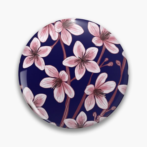 Item preview,  Peach Tree  Flowers Navy Blue  Background  designed and sold by Carlo-Atzei.