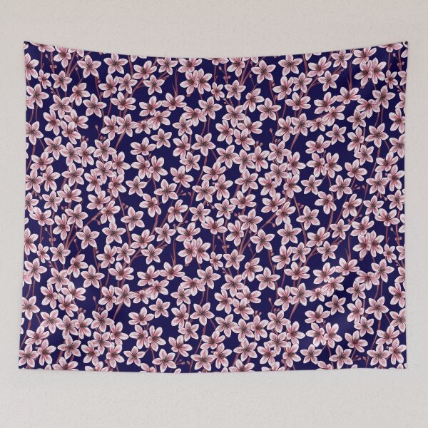 Item preview,  Peach Tree  Flowers Navy Blue  Background  designed and sold by Carlo-Atzei.