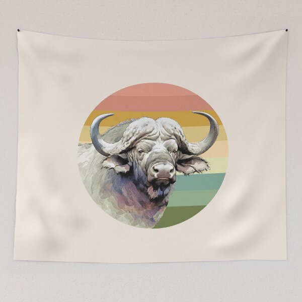 Item preview, African Buffalo Watercolor on Retro Sunset for Buffalo Fans designed and sold by Scotch Macaskill.