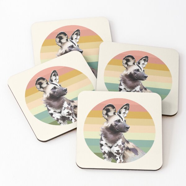 Item preview, African Painted Dog Watercolor on Retro Sunset for Painted Dog Fans designed and sold by Scotch Macaskill.