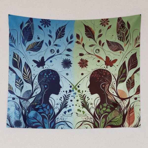 Item preview, Nature's Embrace Botanical Silhouettes Blending with Human Profiles designed and sold by ArtComixHaven.