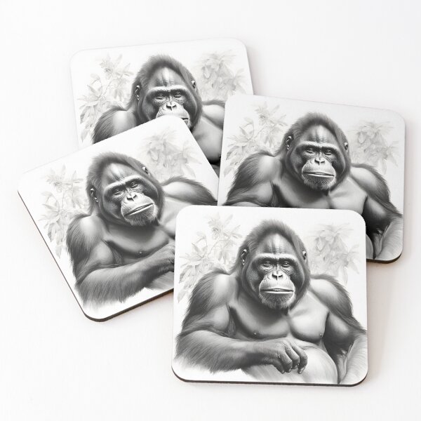 Item preview, Black and White Orangutan Pencil Drawing designed and sold by Pencil-Art.