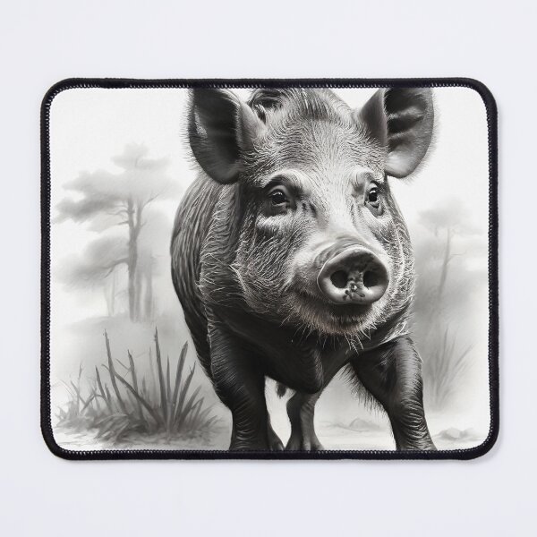 Item preview, Black and white Wild boar pencil drawing designed and sold by Pencil-Art.