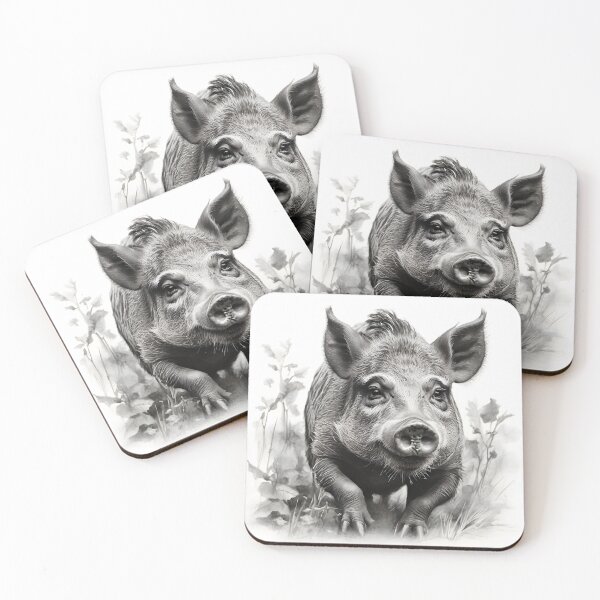 Item preview, Black and white Wild boar pencil drawing designed and sold by Pencil-Art.
