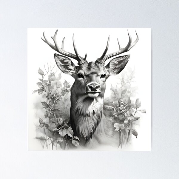 Item preview, Black and white deer pencil drawing designed and sold by Pencil-Art.