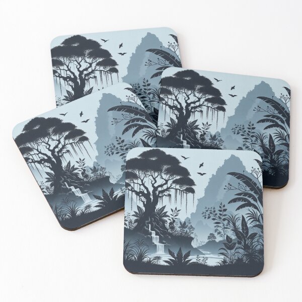 Item preview, Mystical Silhouettes A Cascade Amongst Lush Monochromatic Foliage designed and sold by ArtComixHaven.