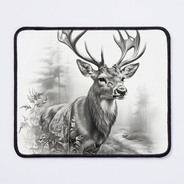Item preview, Black and white deer pencil drawing designed and sold by Pencil-Art.