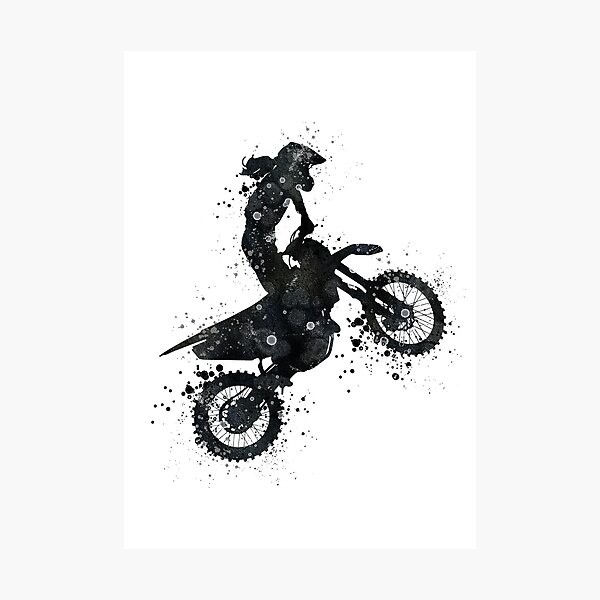 Item preview, Girl Motocross Black and White Silhouette Artwork designed and sold by LotusGifts.