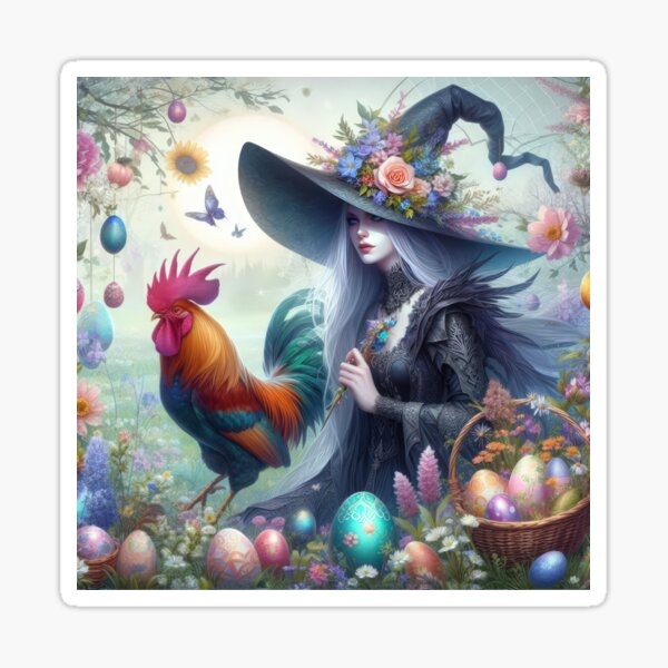 Item preview, beautiful witch with and basket fantasy easter landscape designed and sold by Expressions-Sel.