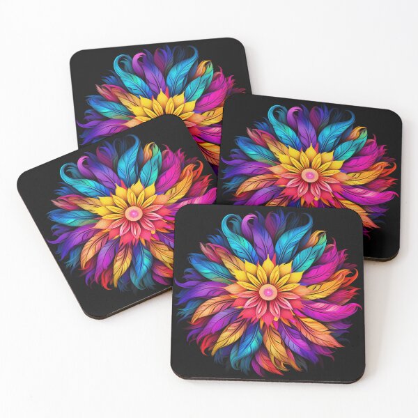 Item preview, Rainbow feather mandala in bright colors - Biberwerke designed and sold by Biberwerke.