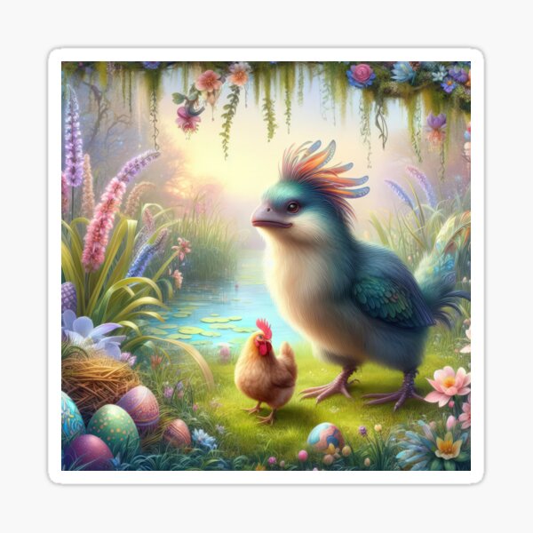 Item preview, big bird with a hen fantasy easter landscape designed and sold by Expressions-Sel.