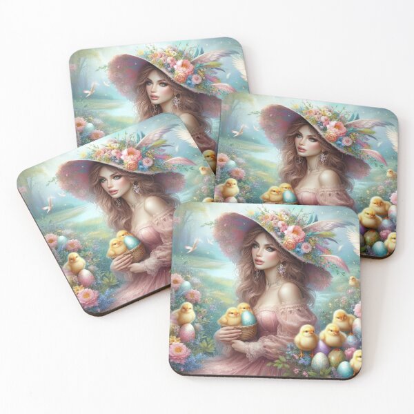 Item preview, beautiful woman with hat and chicks fantasy easter landscape designed and sold by Expressions-Sel.