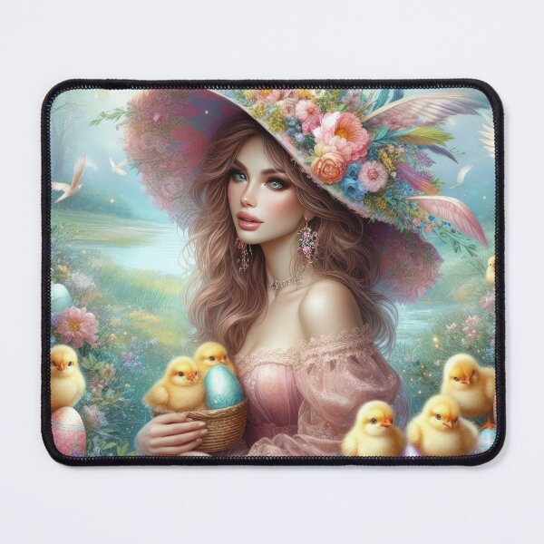 Item preview, beautiful woman with hat and chicks fantasy easter landscape designed and sold by Expressions-Sel.