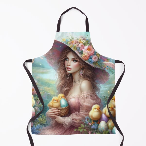 Item preview, beautiful woman with hat and chicks fantasy easter landscape designed and sold by Expressions-Sel.