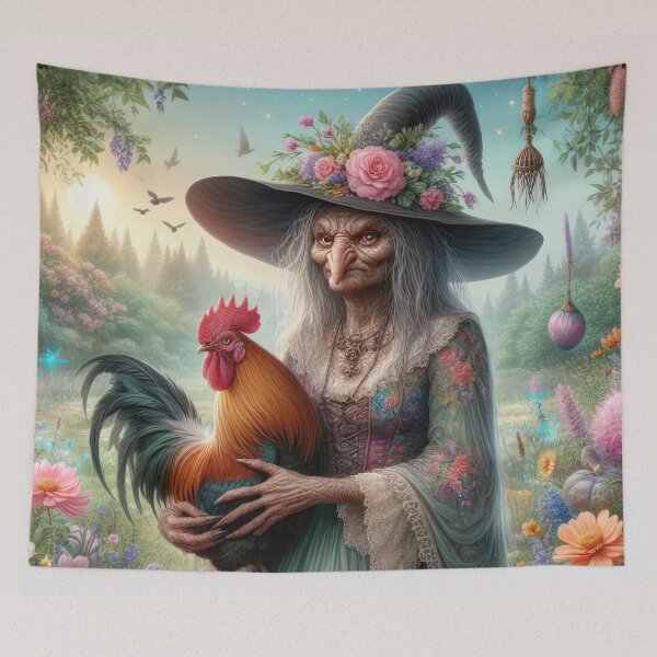 Item preview, ugly witch with a cock in the woods fantasy easter landscape designed and sold by Expressions-Sel.